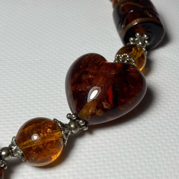 Vintage Venetian Dichroic Glass Gold and Amber Necklace - Picture 2 of 5